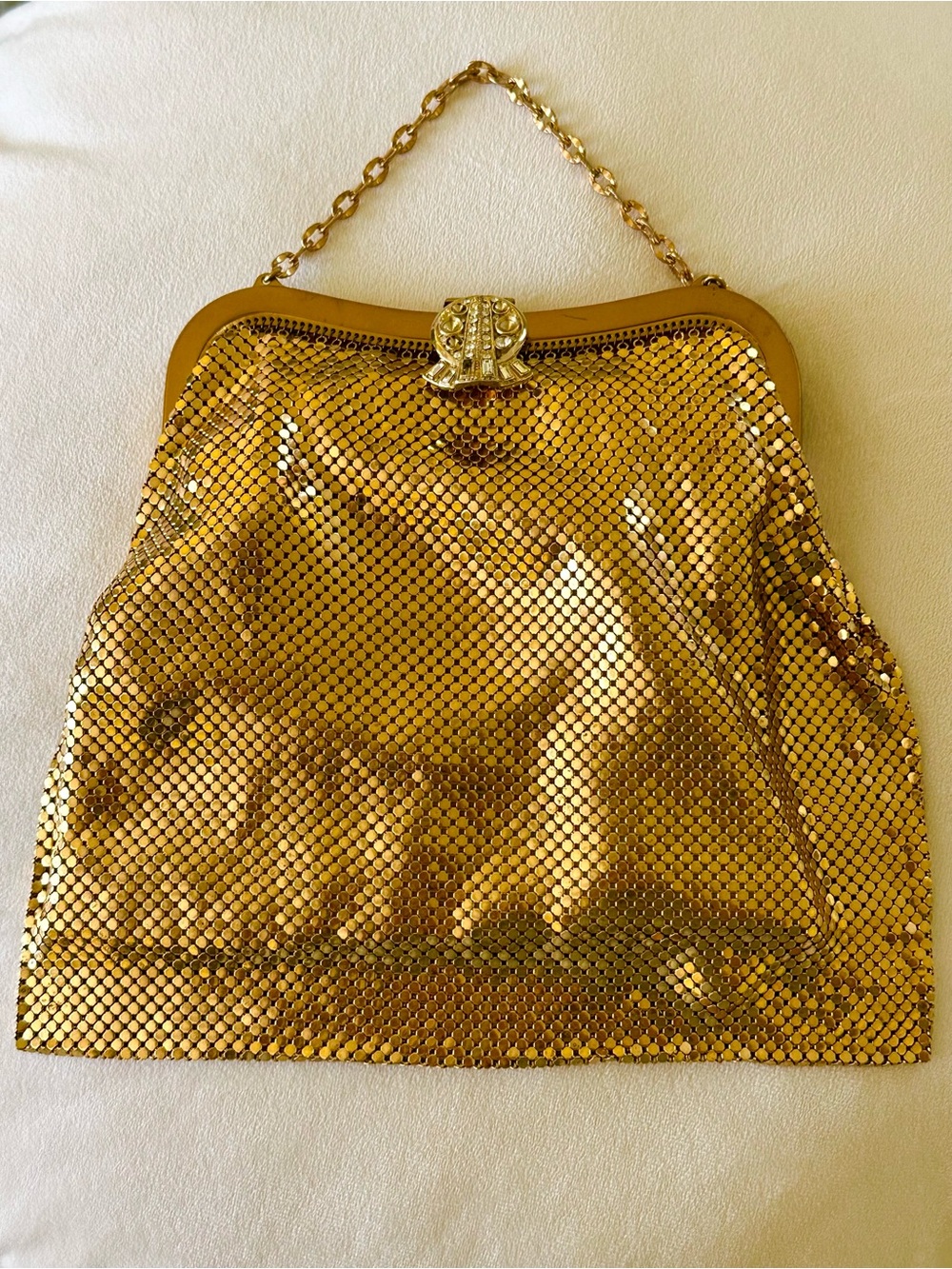 Vintage Whiting & Davis Gold Mesh Evening purse with Chain